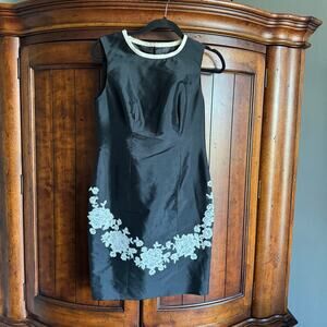 Zang Toi Black Silk White Lace Cocktail Dress Small